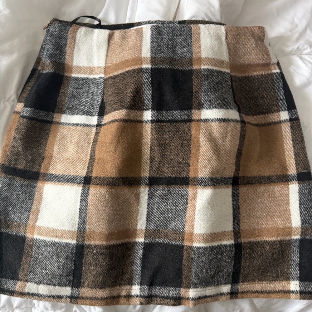 Amazon Plaid Mini Skirt in Black, Brown, and White
